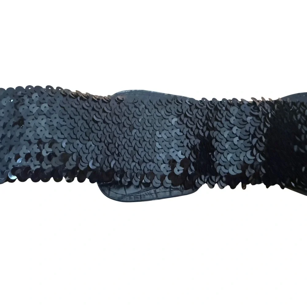 Unbranded Sequin‎ Waist Belt Women One Size Black Faux Croc Elastic Statement